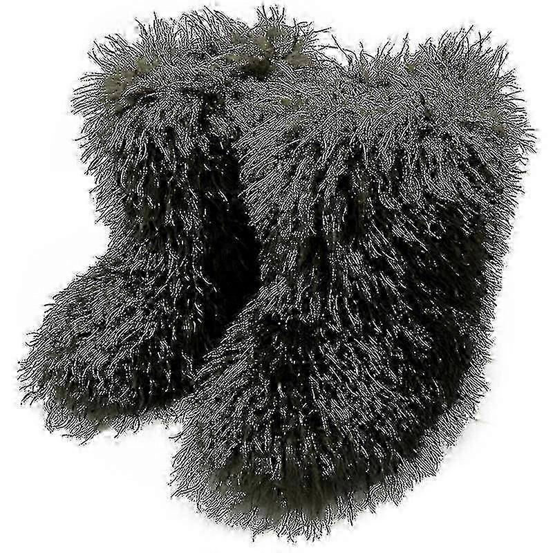 Faux Fur Boots For Women Fuzzy Fluffy Furry Round Toe Suede Winter Boots Flat Shoes - JA