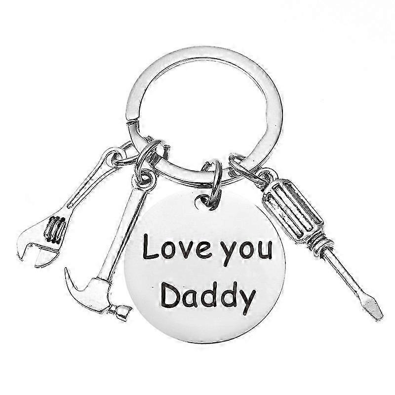 "Father's Day keychain for dad hammer screwdriver tool keychain"--A