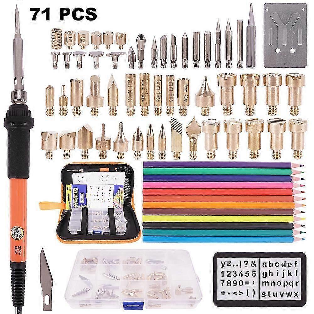 71Pcs Wood Burning Kit Adjustable Temperature Soldering Iron Welding Wood Embossing Burning Set Carving Pyrography Pen