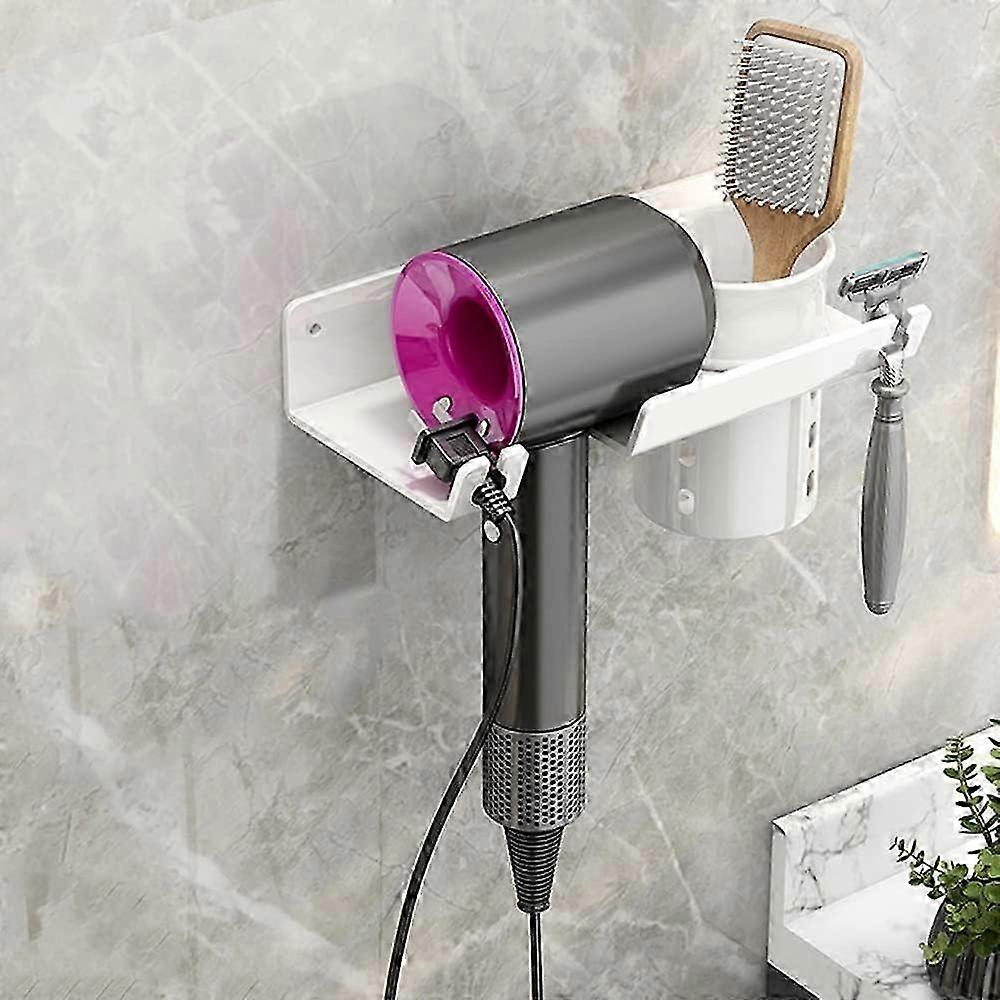 ユニバーサルヘアドライヤーウォールマウント、金属構造、スーパーヘアドライヤー用収納コンパートメント - ホワイト