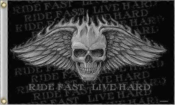 3x5 Ride Fast Live σκληρό κρανίο & Φτερά Biker Σημαία Banner Γκαράζ Man Cave QQTE189