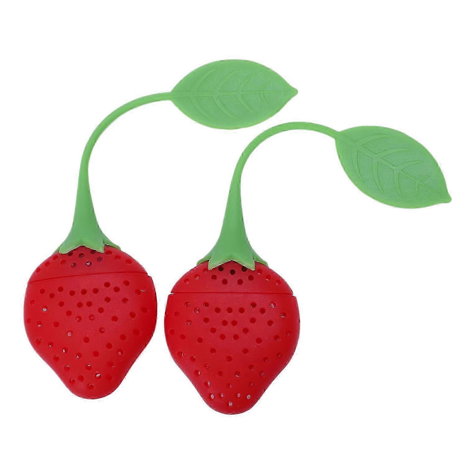 2-Pack Silicone Strawberry Tea Infuser Balls, Reusable Strainer Filter for Loose Leaf Tea