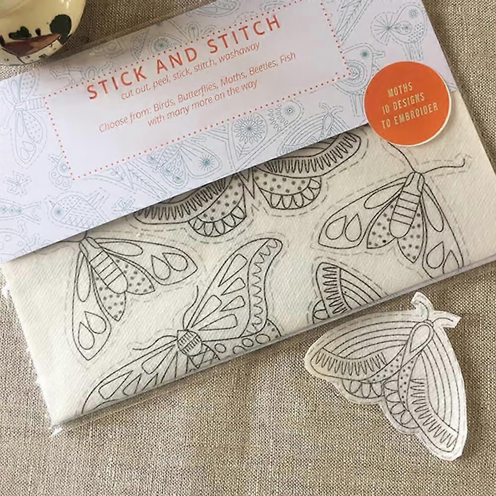 Water Soluble Embroidery Transfers Kit for DIY Moth Designs, Reusable Stick and Stitch Fabric Transfers Ref: 7660