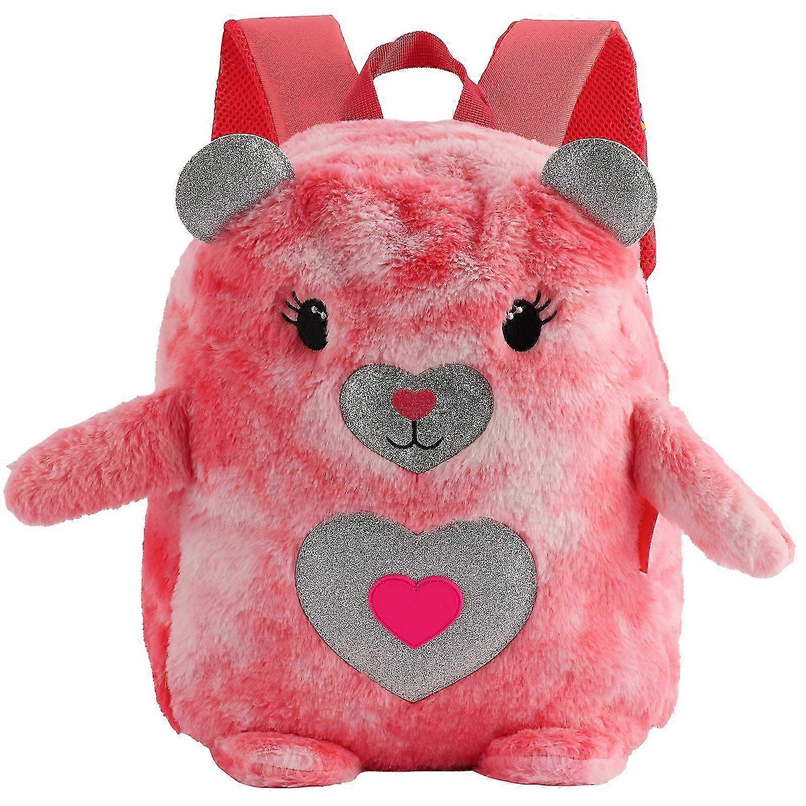 Cute Cartoon Plush School Backpack with Adjustable Shoulder Strap - Red