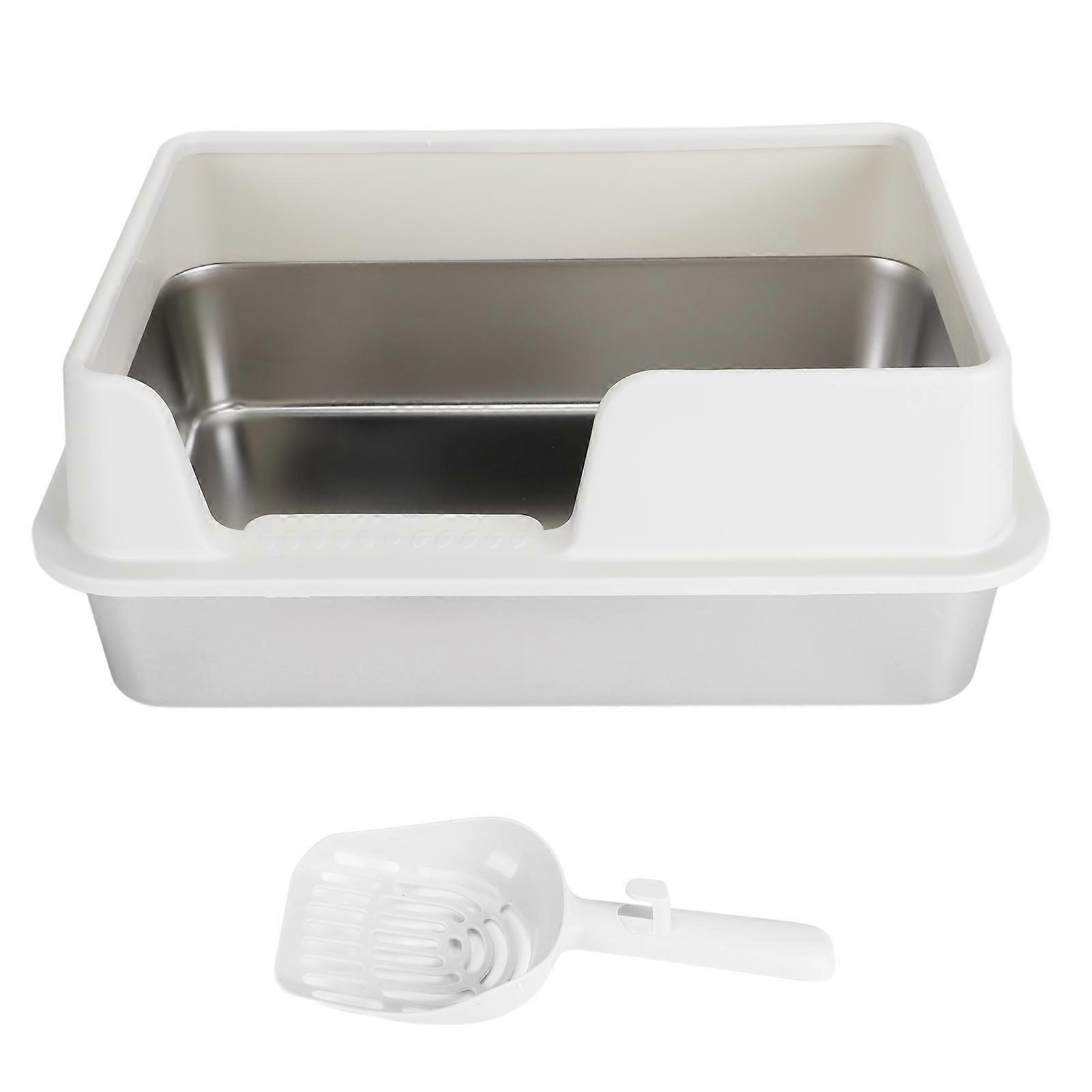 Stainless Steel Litter Box with High Sides, Anti-Splash, Easy to Clean, Enclosed, for Small and Medium Cats, White