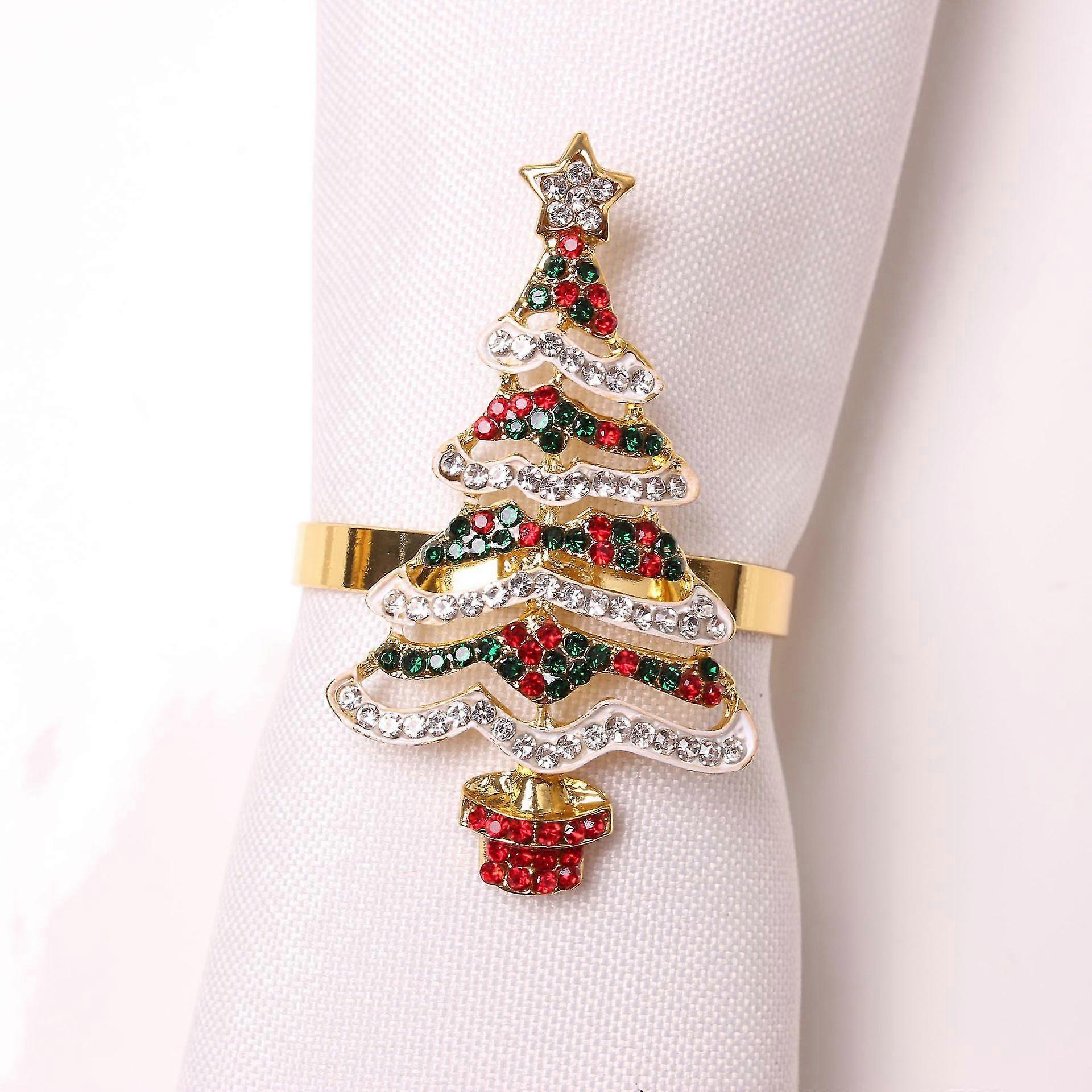 خواتم منديل شجرة عيد الميلاد المرسومة يدويا من الذهب المرسومة باليد من 6 قطع