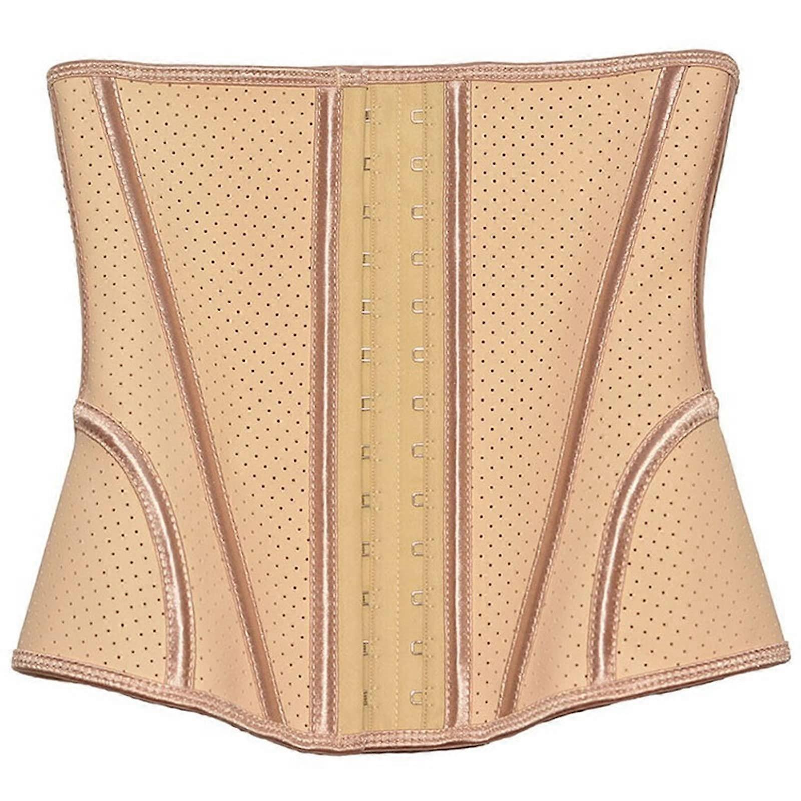 Waist Training Corset 11 Inch Breathable Mesh with 11 Steel Bones Short Torso Waist Shaper in Brown Size M