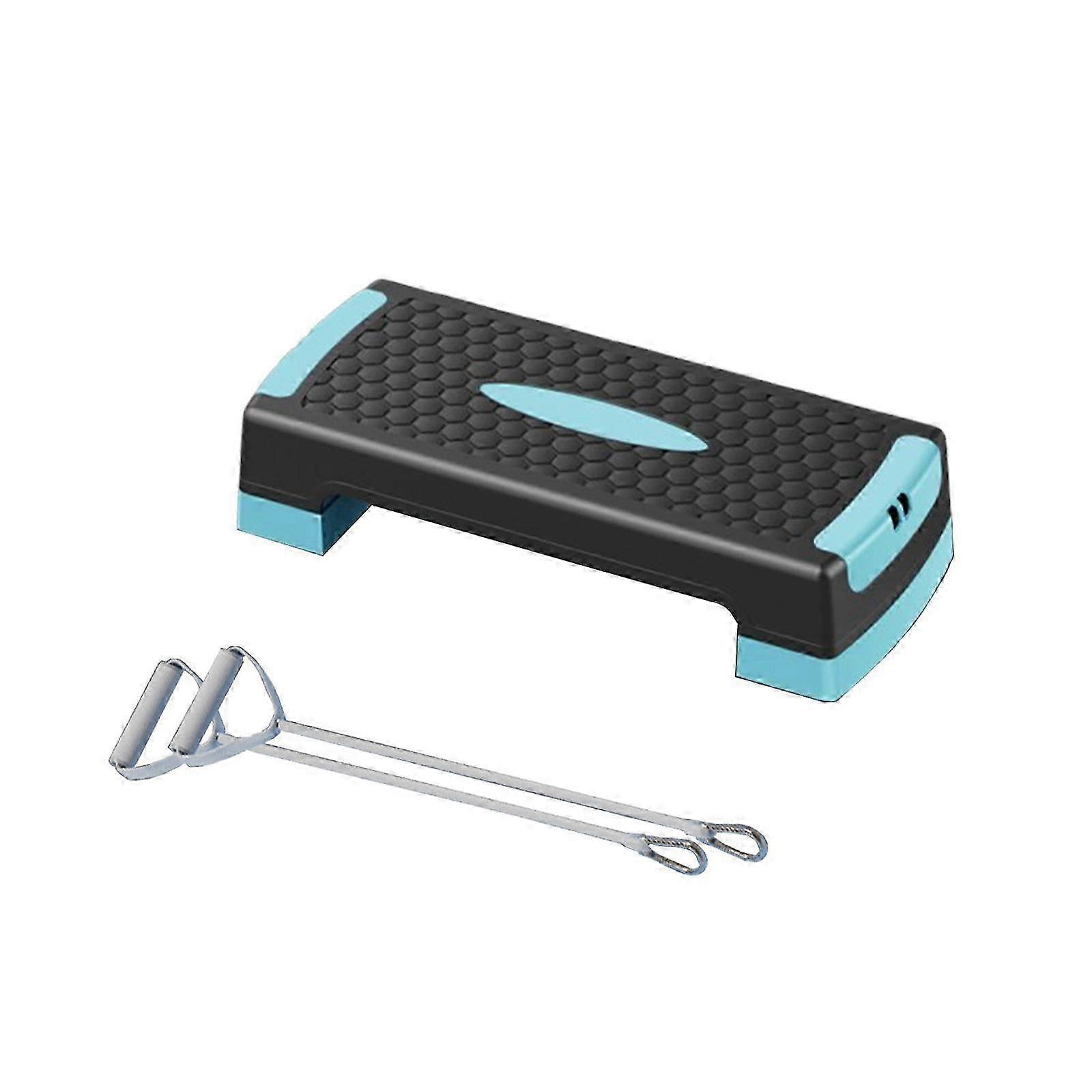 (Blue Black) Aerobic Exercise Step Platform Adjustable With Resistance Bands For Home Gym Blue Black