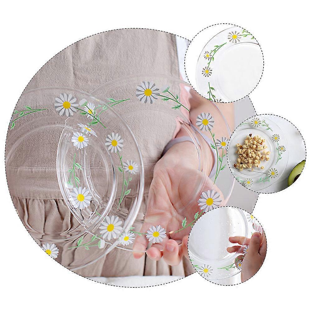 Tempered Glass Salad Plate with Vintage Daisy Pattern Creative Transparent Tableware for Home, Restaurant, Bar Use, Perfect for Breakfast, Lunch,