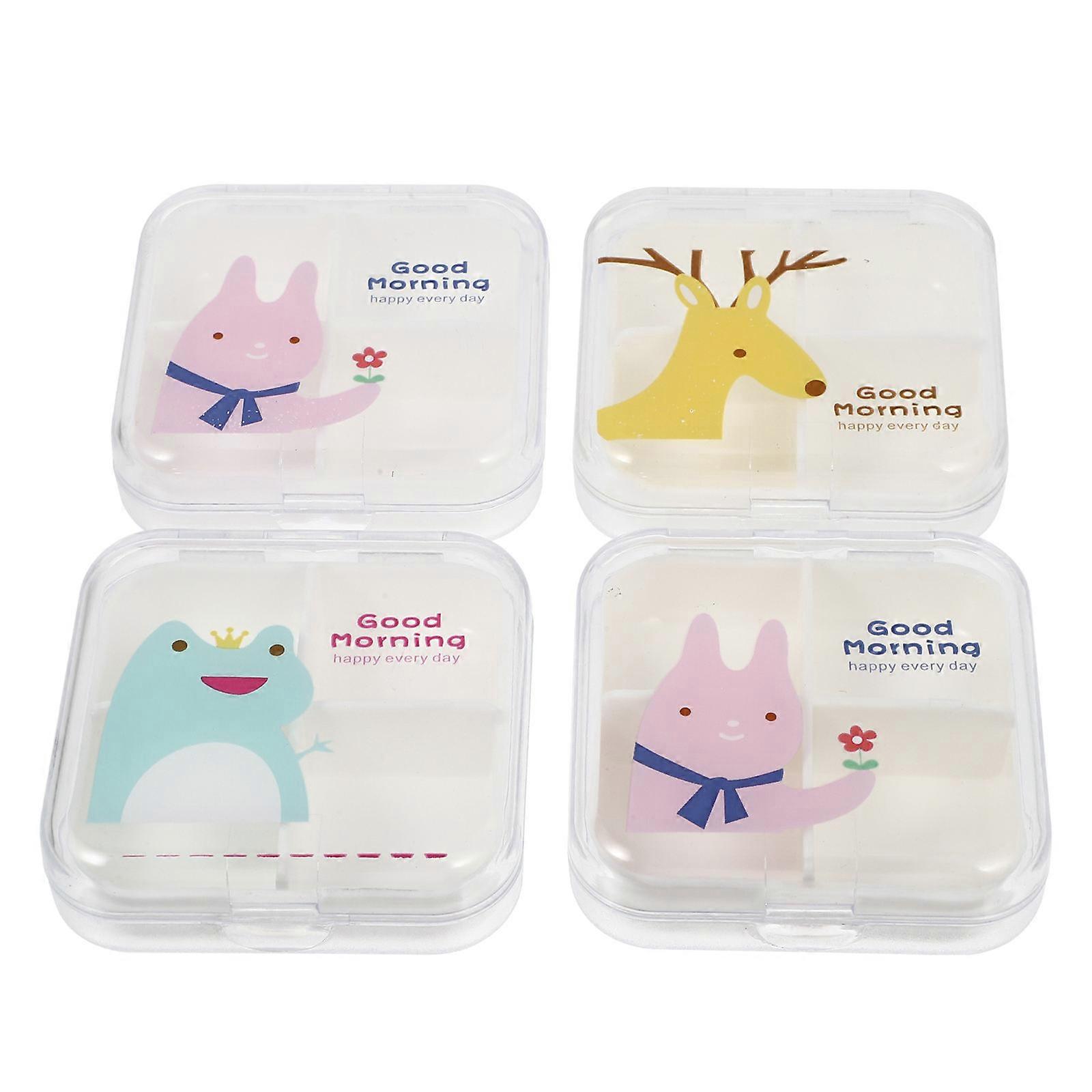 Travel Medication Organizer Portable Four Grids Pill Box Assorted Color 6.50X6.50X2.00CM Prevents Forgetting Medication 1Pc