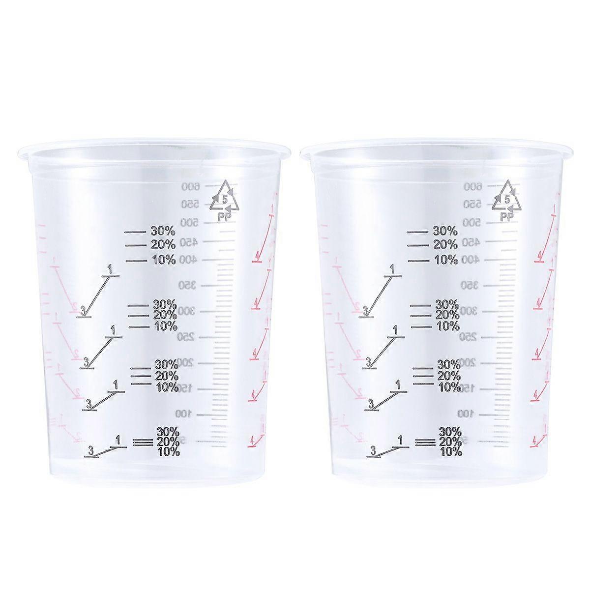 2PCS 600ML Transparent Plastfärgkopp Engångsmätkopp med Tryckt Skala Plastkopp