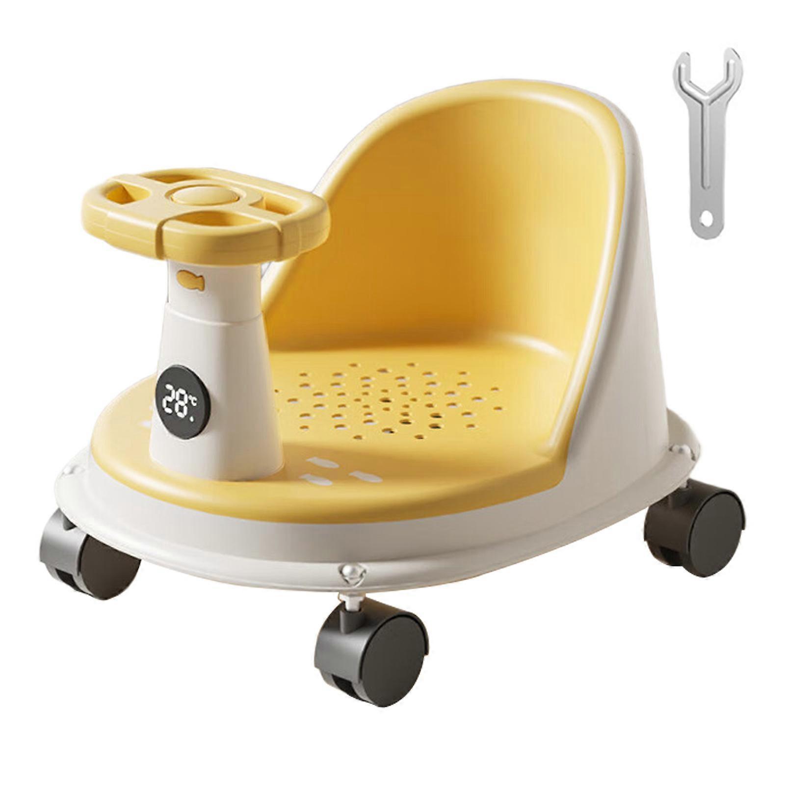 Βρεφικό Baby Sitting Bath Chair Anti Tip Base Shower Stool με/χωρίς Ευφυής Ανίχνευση Θερμοκρασίας για Μπανιέρες Κίτρινο