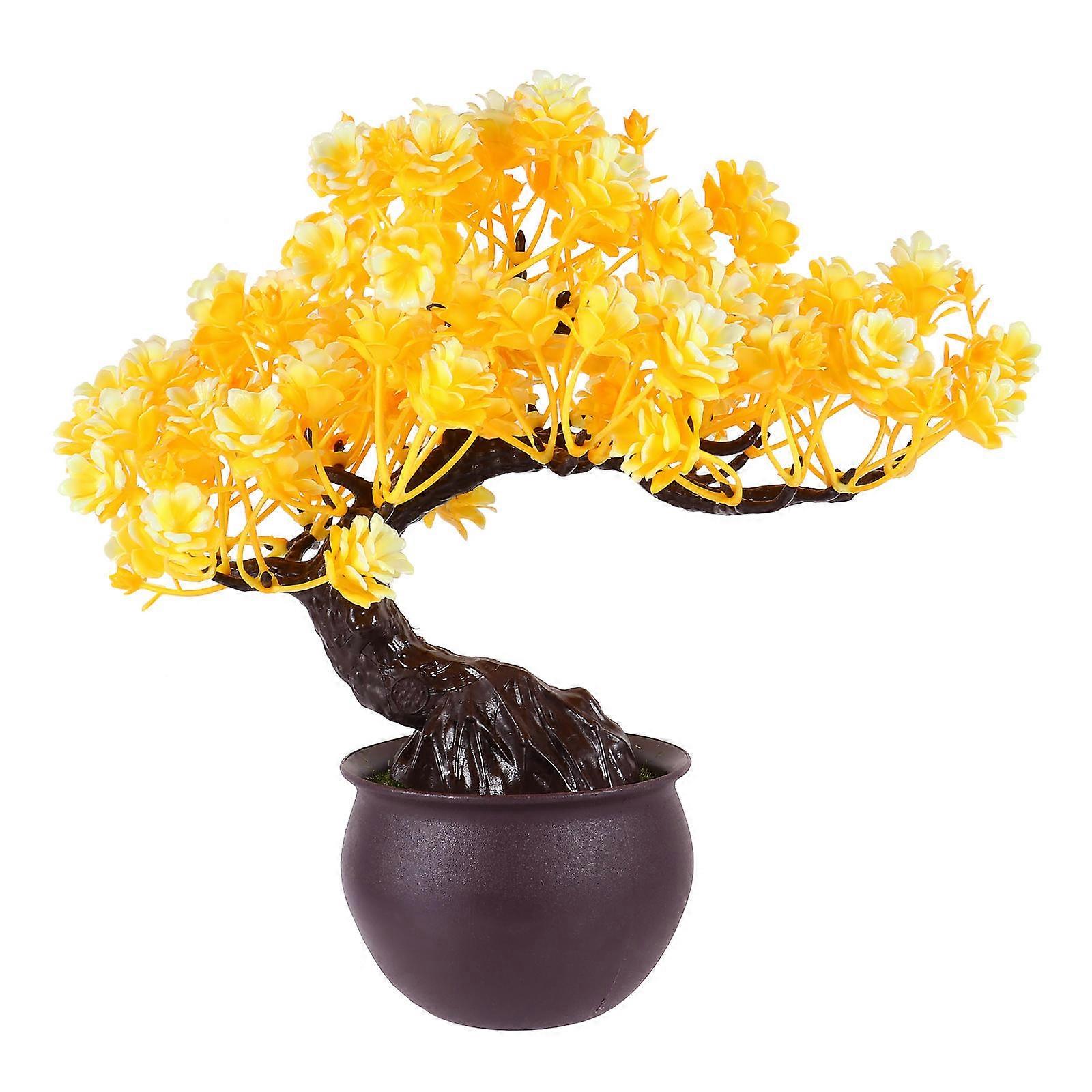 Faux Flowers Plastic Potted Ornaments Windowsill Decor Yellow 28x23cm Homeowners Office Workers 1Pc