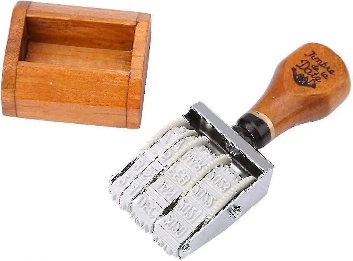 卵型日付スタンプキット 木製日付スタンプ DIY 木製ハンドル日付デジタルシール ヴィンテージローラー日付スタンプ DIY スクラップブッキング アートデコレーション (ブラウン 1個)