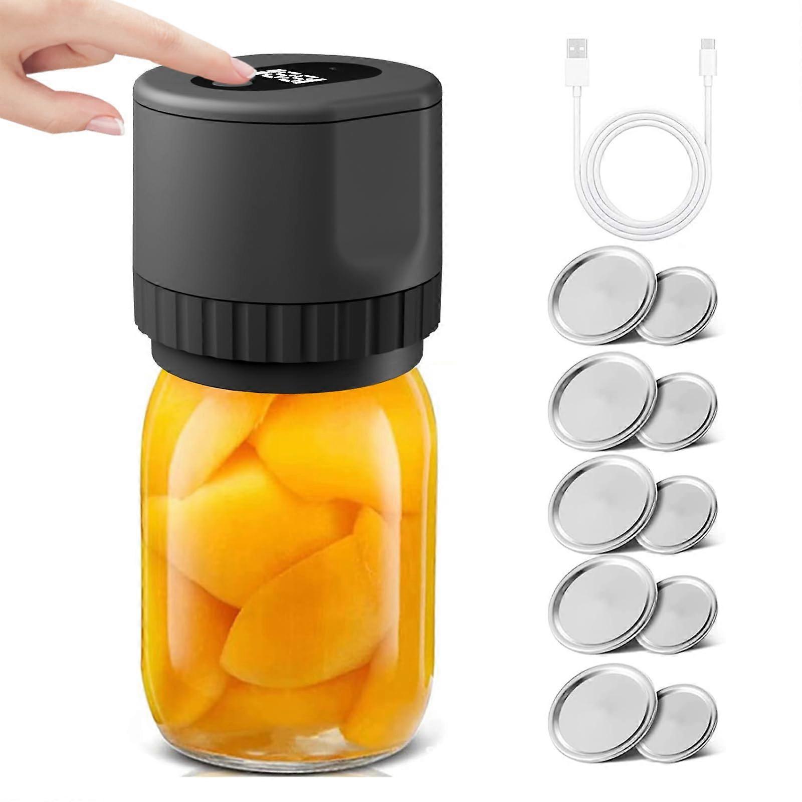Electric Mason Jar Vacuum Sealing Kit for Food Storage and Fermentation, Wireless, Automatic, Black, Includes Wide and Regular Mouth Jars