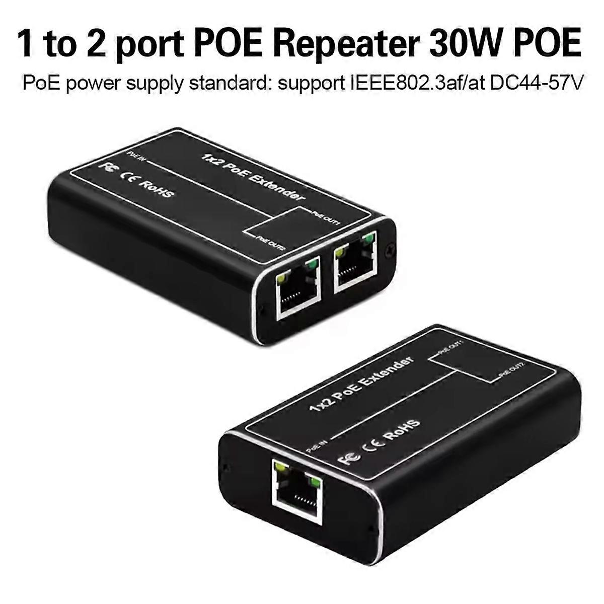 Gigabit POE Extender 2 Port 100/1000M Network Switch Repeater 30W IEEE802.3af/At Plug&Play for PoE