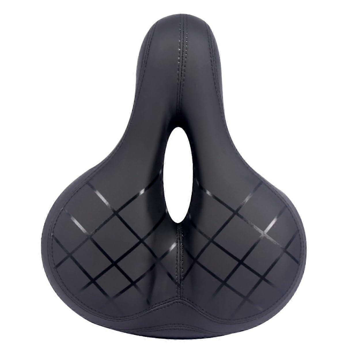 Hollowedout mountain bike saddle with thick cushion, durable and shockabsorbing for long rides.