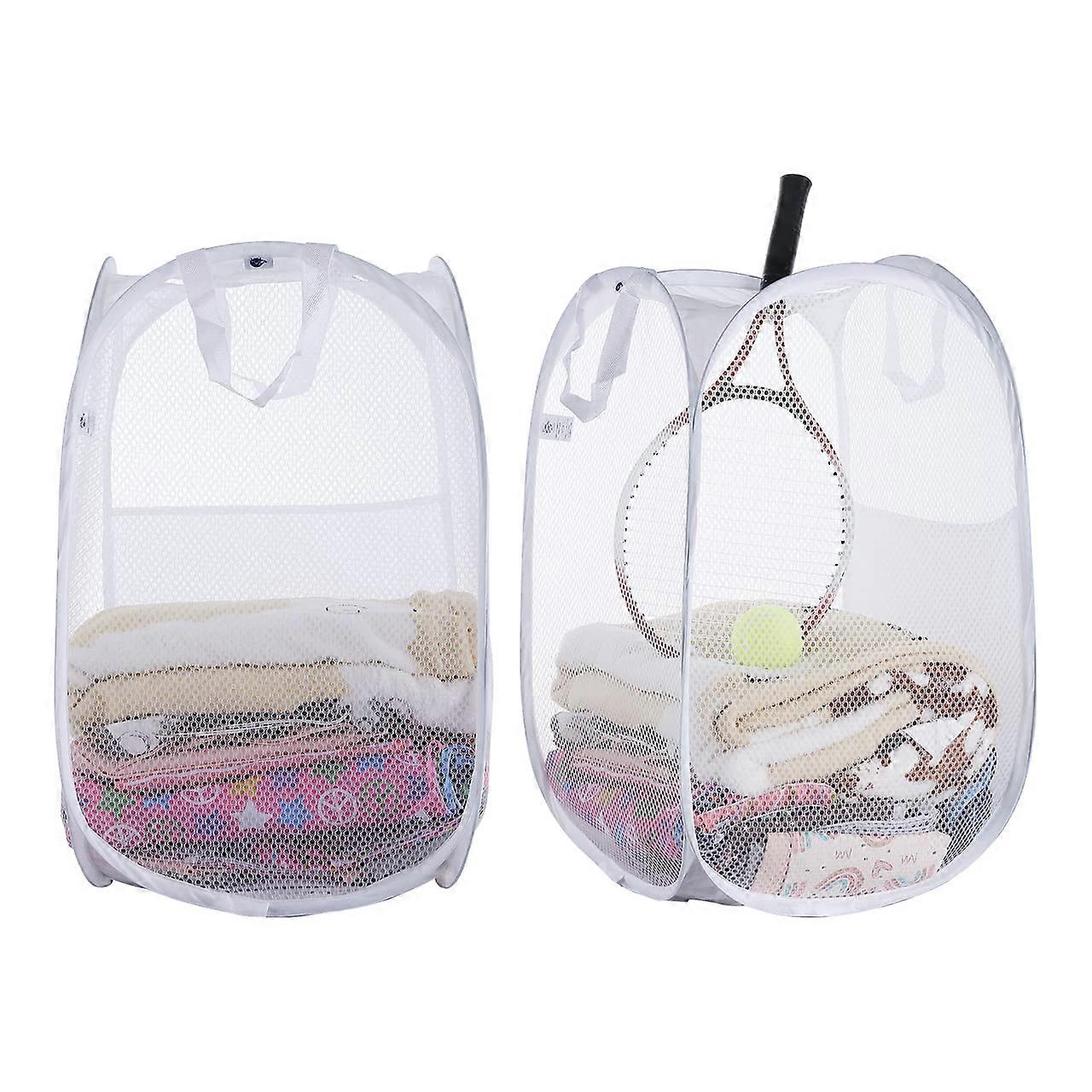2 Pack Mesh white Collapsible Laundry Basket, Folding Laundry Basket with Handle