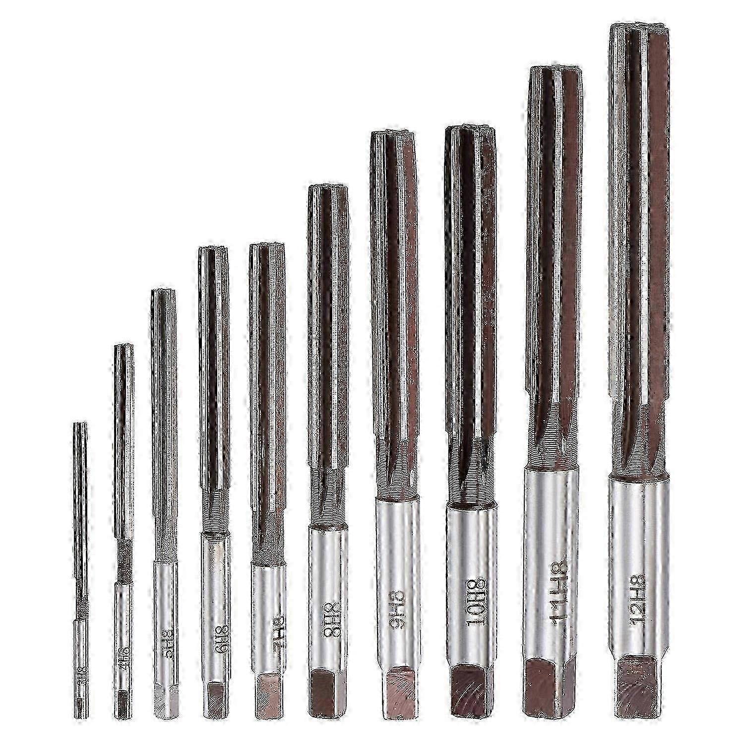 10pcs Hand Reamers Set H8 Precision Alloy Steel 6 Flutes Straight Shank Milling Cutter Tool