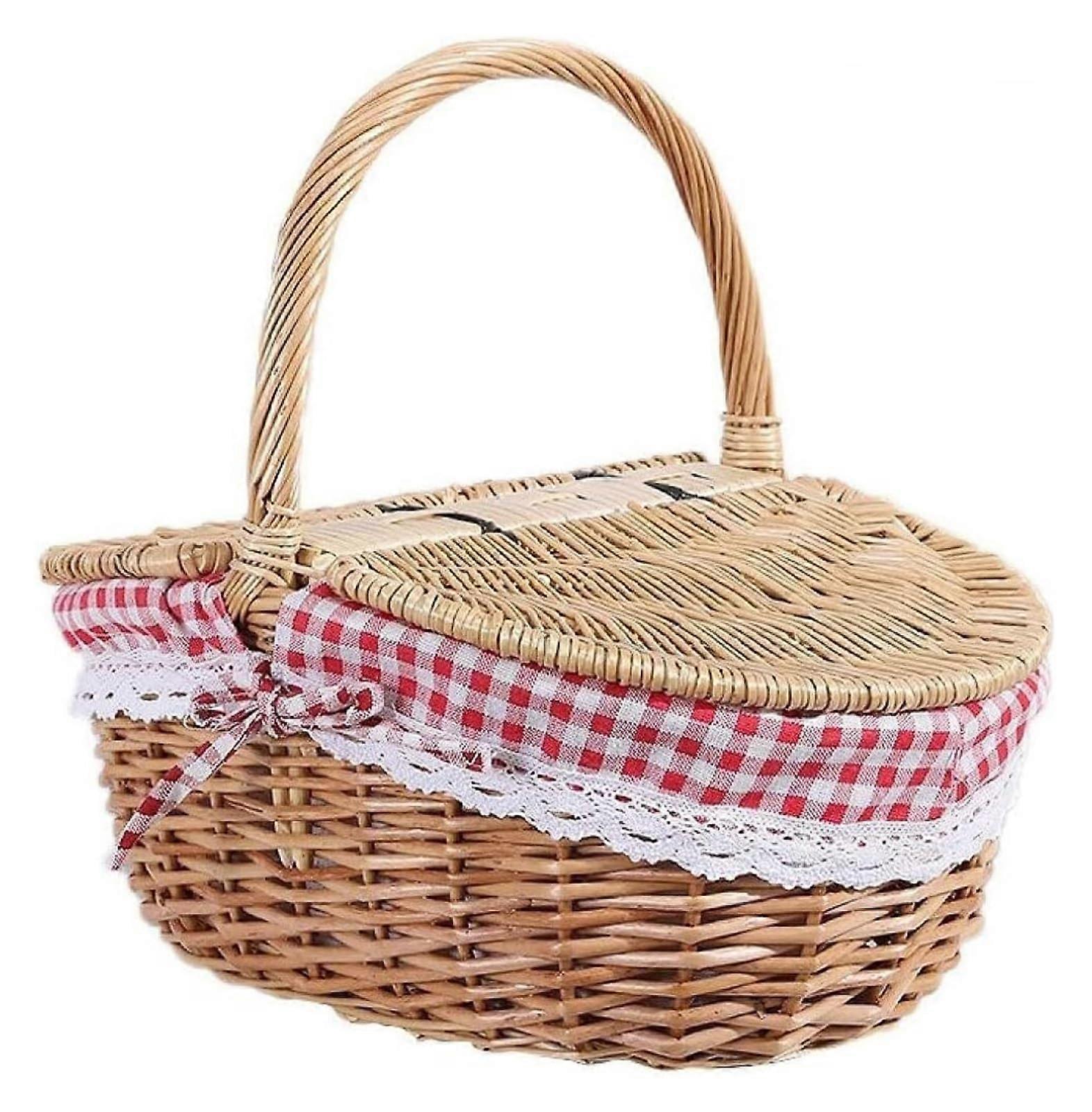 Willow picnic basket in country style with lid, handle, and inserts for picnics, parties, weddings, and barbecues