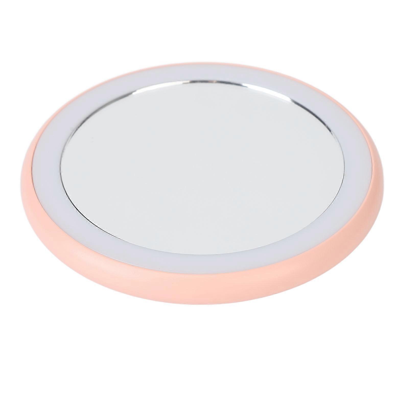 Compact Makeup Mirror with Light USB Rechargeable LED Round Portable Small Mirror Pink