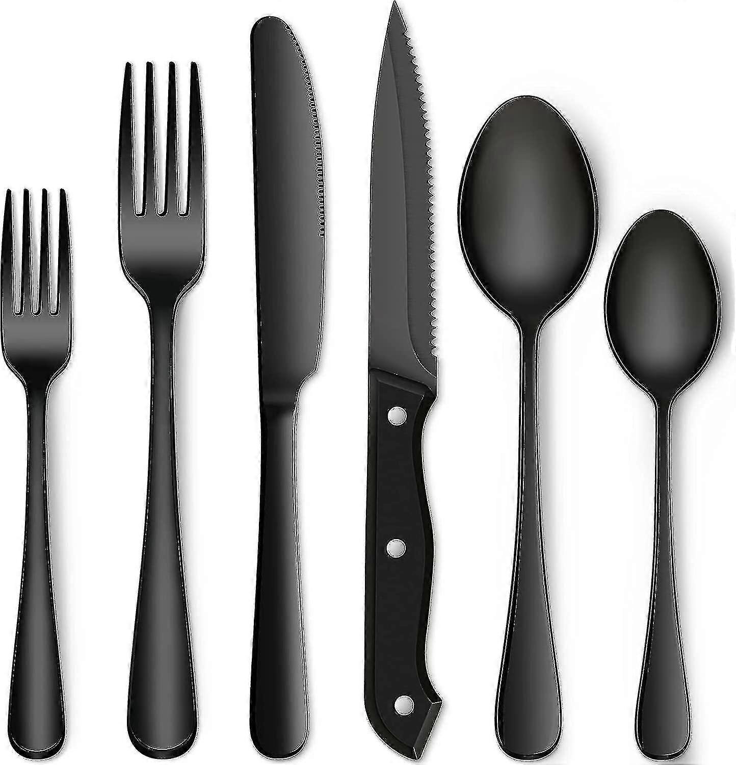 48-Piece Black Silverware Set with Organizer, Black Flatware Set with Steak Knives for 8, Food-Grade Stainless Steel Tableware Cutlery Set, Mirror Fin 48-piece Matte Black Silverware Set With Steak Knives For 8, Food-grade  Stainless Steel Flatware Set, Includes Spoons Forks Knives, Kitchen Cutlery  Fo