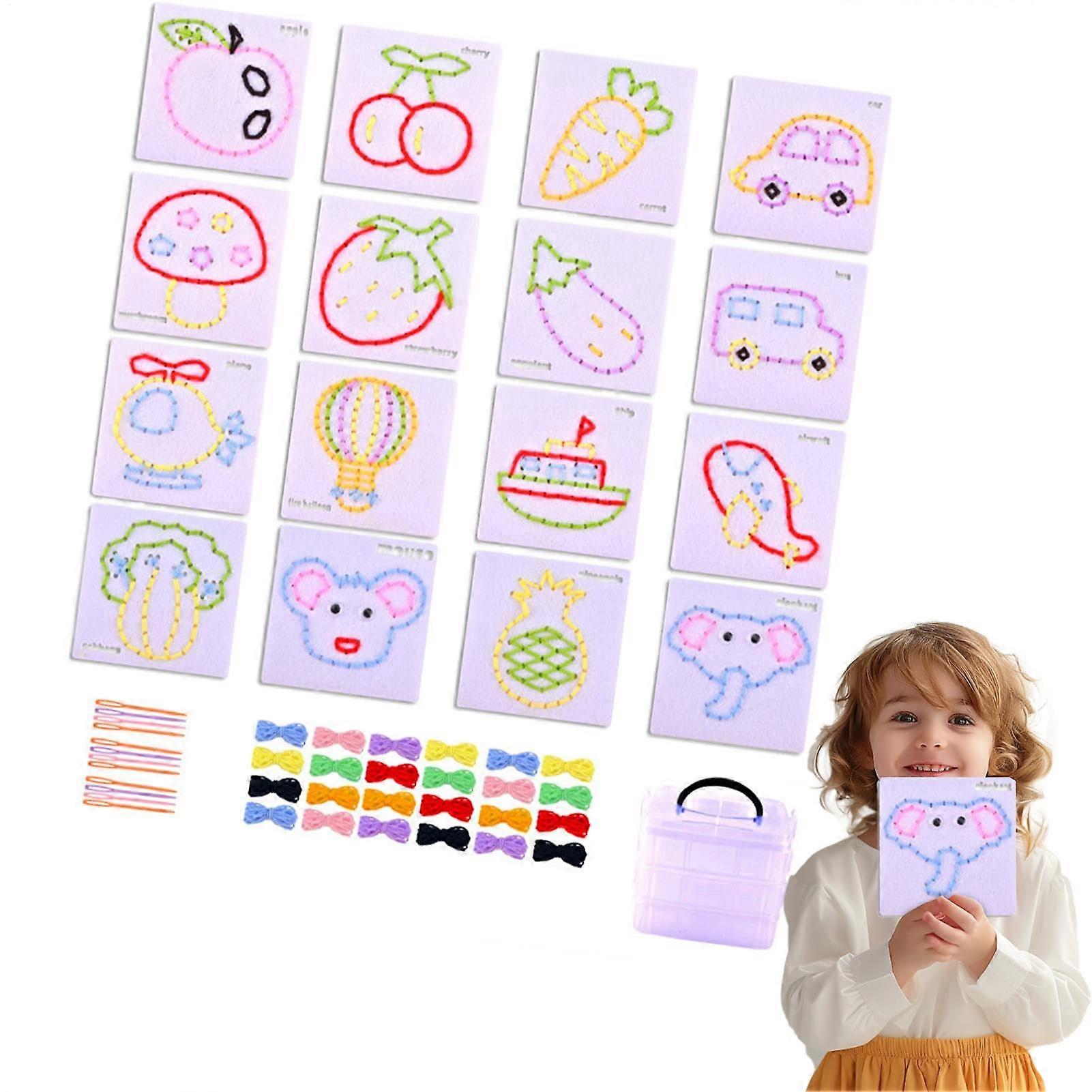 Kids Sewing Kit with Animal Lacing Cards, Threading Board Set for Toddler Learning and Fine Motor Skills