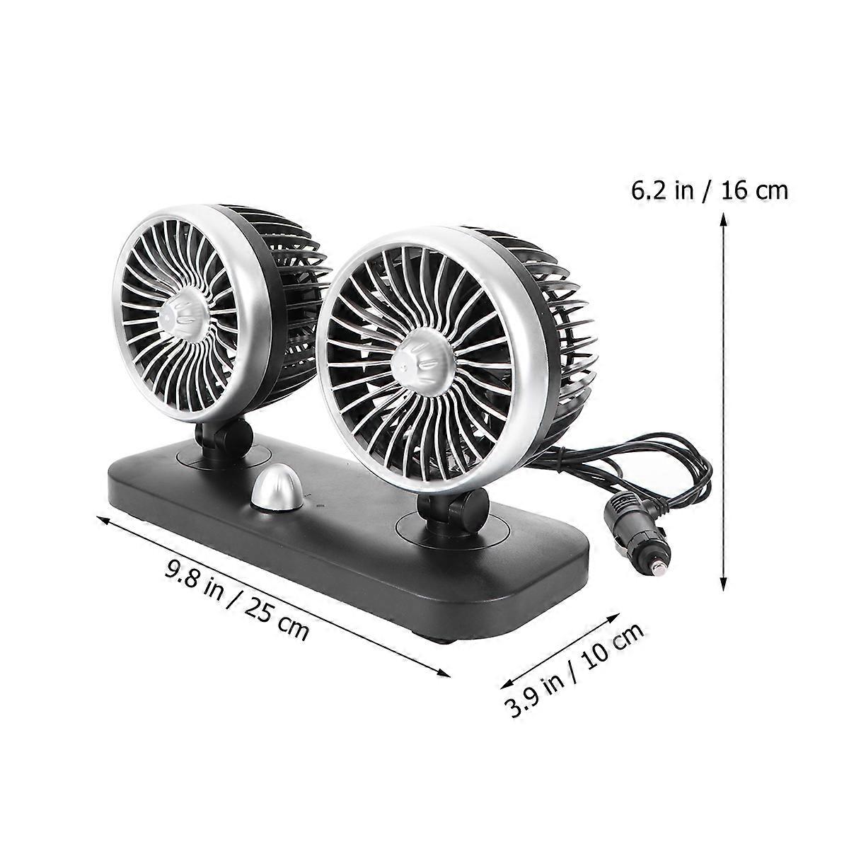 Black Doubleheaded Car USB Fan for Summer Cooling with ABS Material and 12V Adjustable Design Fits All Vehicles