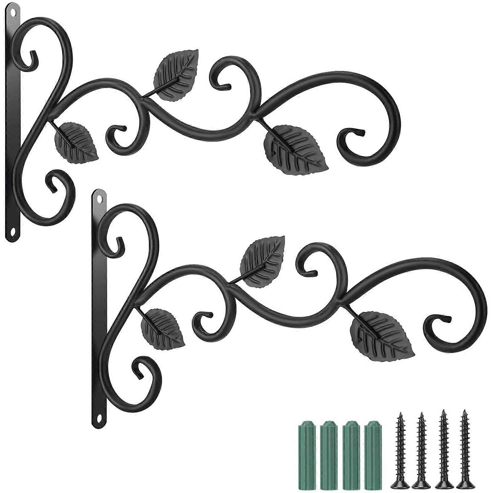 Wall Mounted Decorative Plant Pot Hanger Bracket with Black Hooks for Lanterns, Bird Feeders, and Holiday Decorations