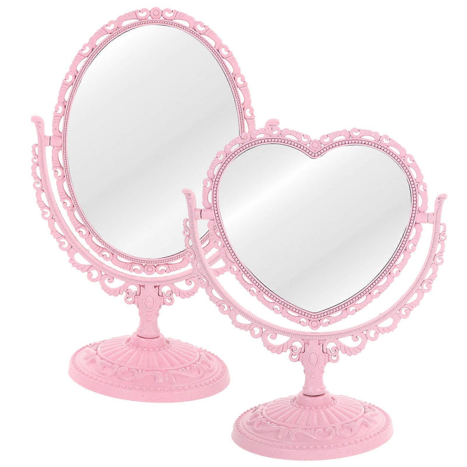 Pink Compact Desk Mirror for Home with Clear Transparent Reflection 2 Pieces 360° Swivel