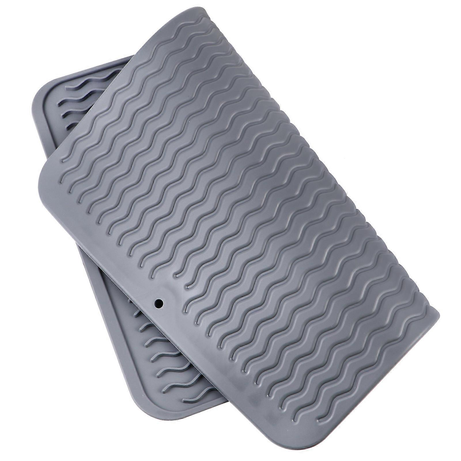Dish Draining Pad Kitchen Dish Drying Mat Large Size Grey Silicone Water Absorption 1Set