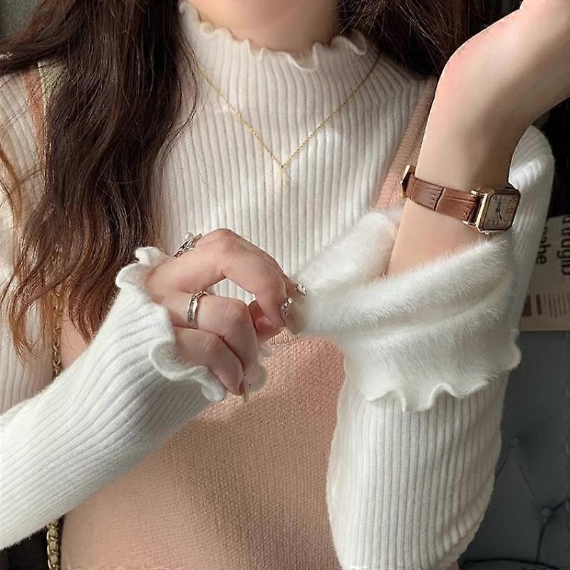 Autumn New Long Sleeve Plush Women's Sweaters Winter Thick Velvet Base Half High Collar Knitted Sweater Women Elegant Casual Warm Knit Jumpers 24867