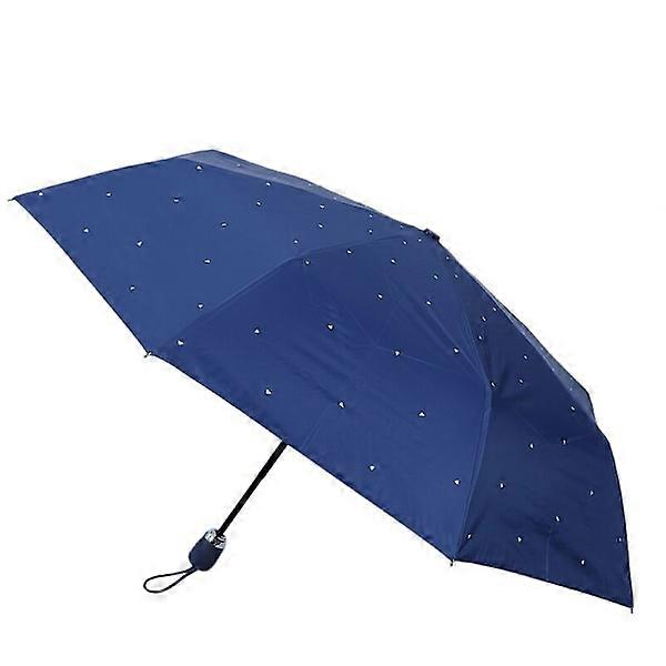 Automatic women's rain umbrella cute anti-UV three folding umbrellas waterproof durable pocket parasol kids blue