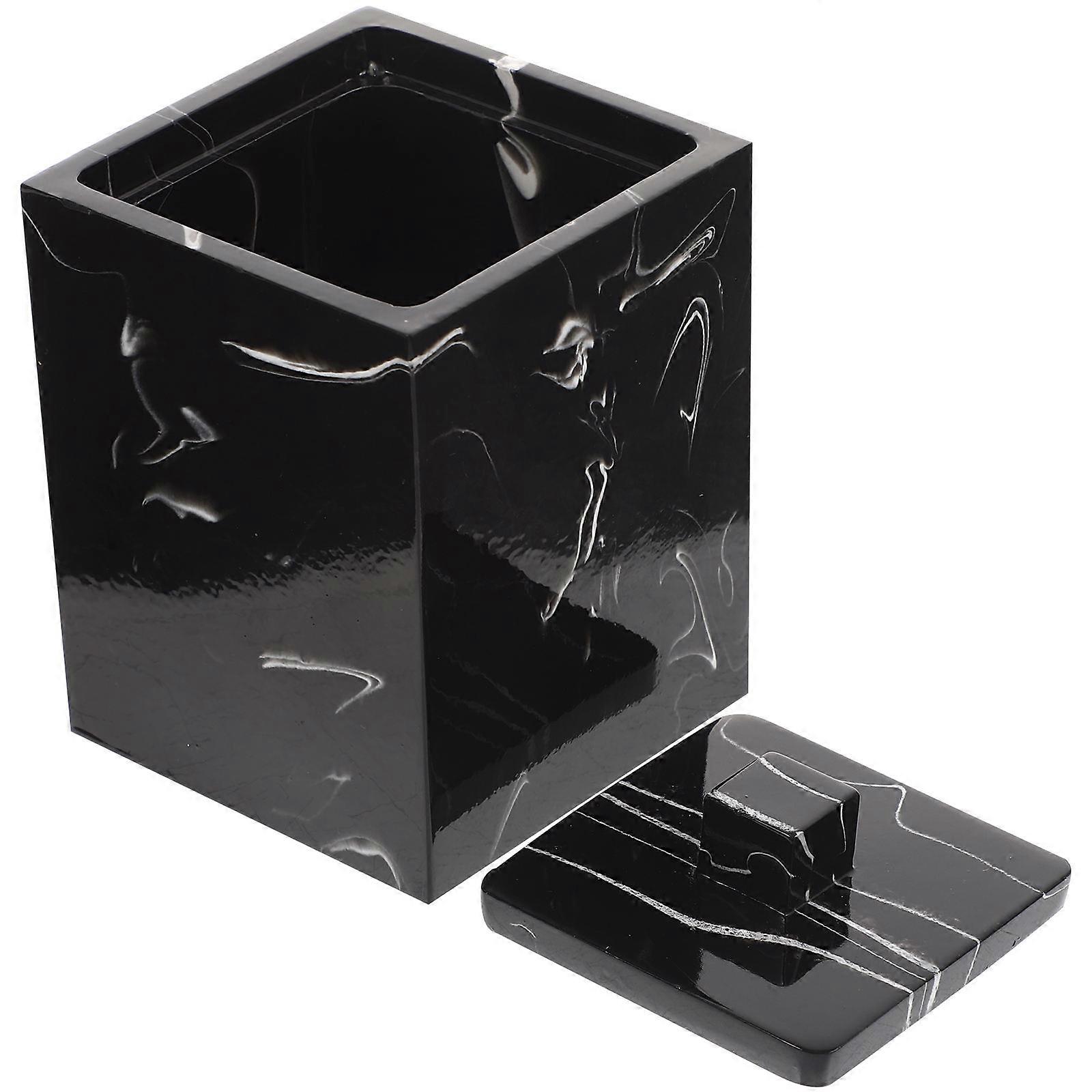 Marble Pattern Cotton Swab Storage Box with Lid – Portable Resin Organizer for Toothpicks, Makeup Cotton, and Bathroom Essentials – Ideal for Home,