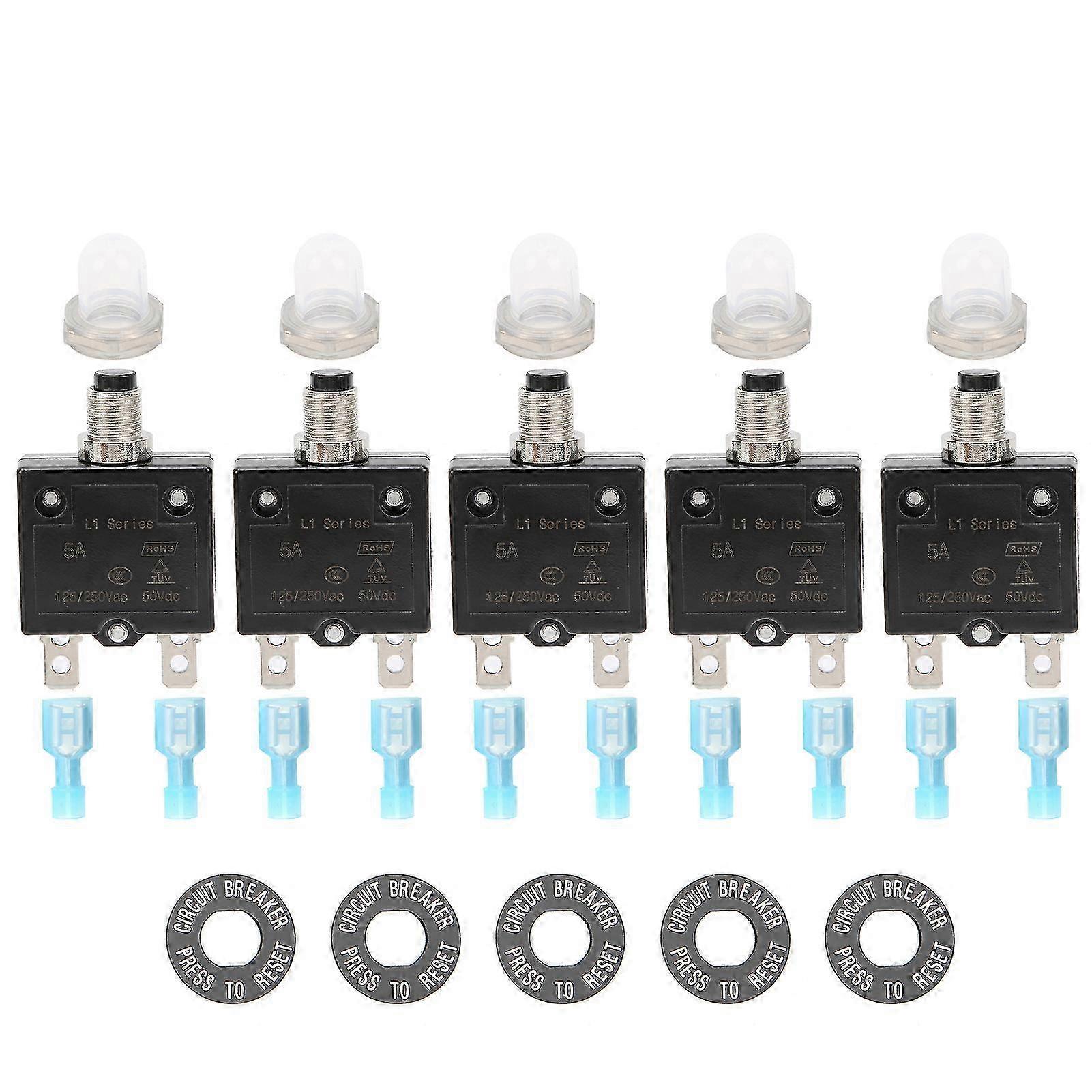 5A Thermal Circuit Breaker with Quick Connect Terminals Waterproof Cap Kit Manual Reset