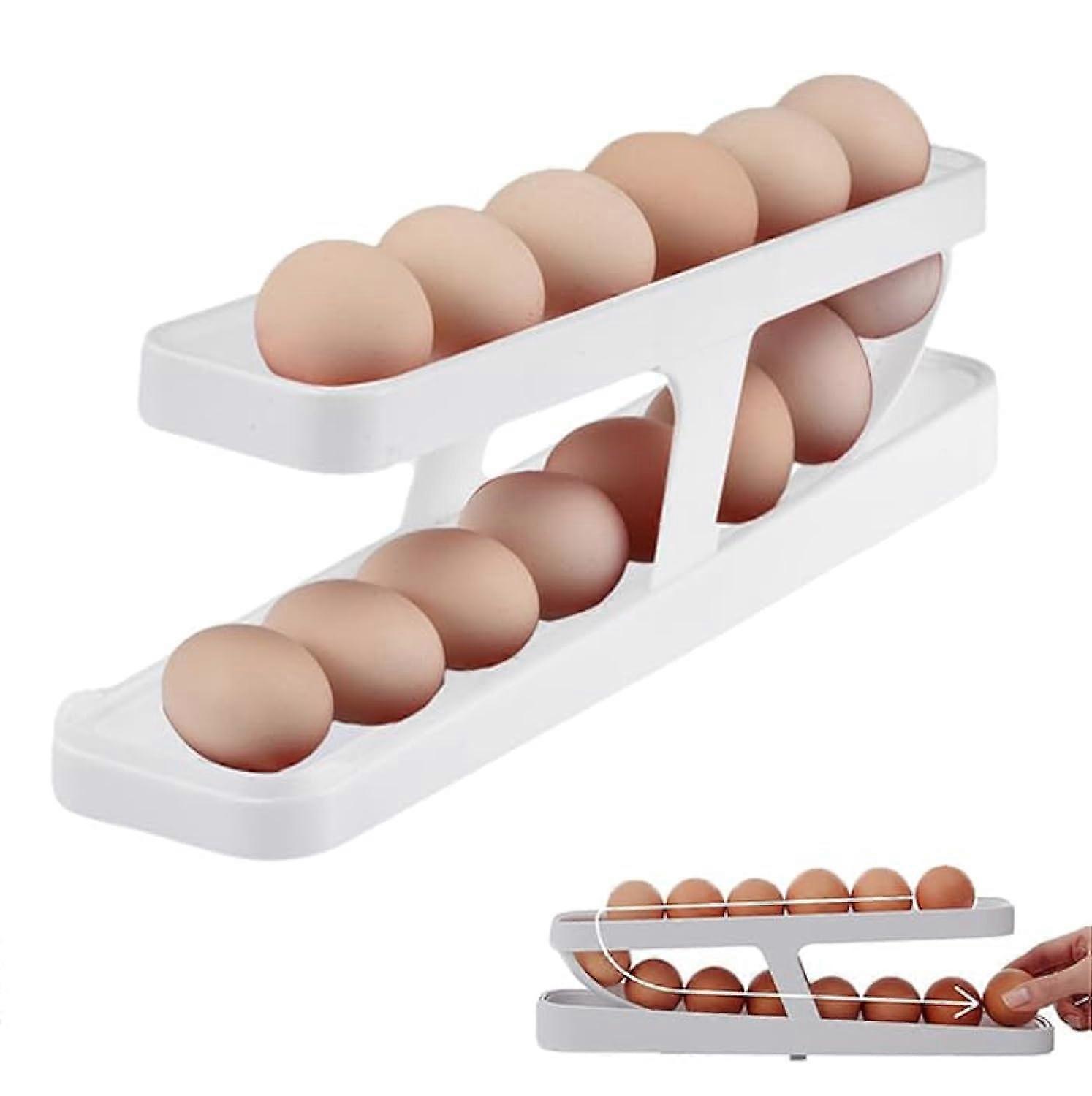 Egg Holder Fridge Egg Container for Fridge Automatic Rolling Storage 14 Eggs 2 Animal Egg Holder Space Saving Egg Tray for Fridge