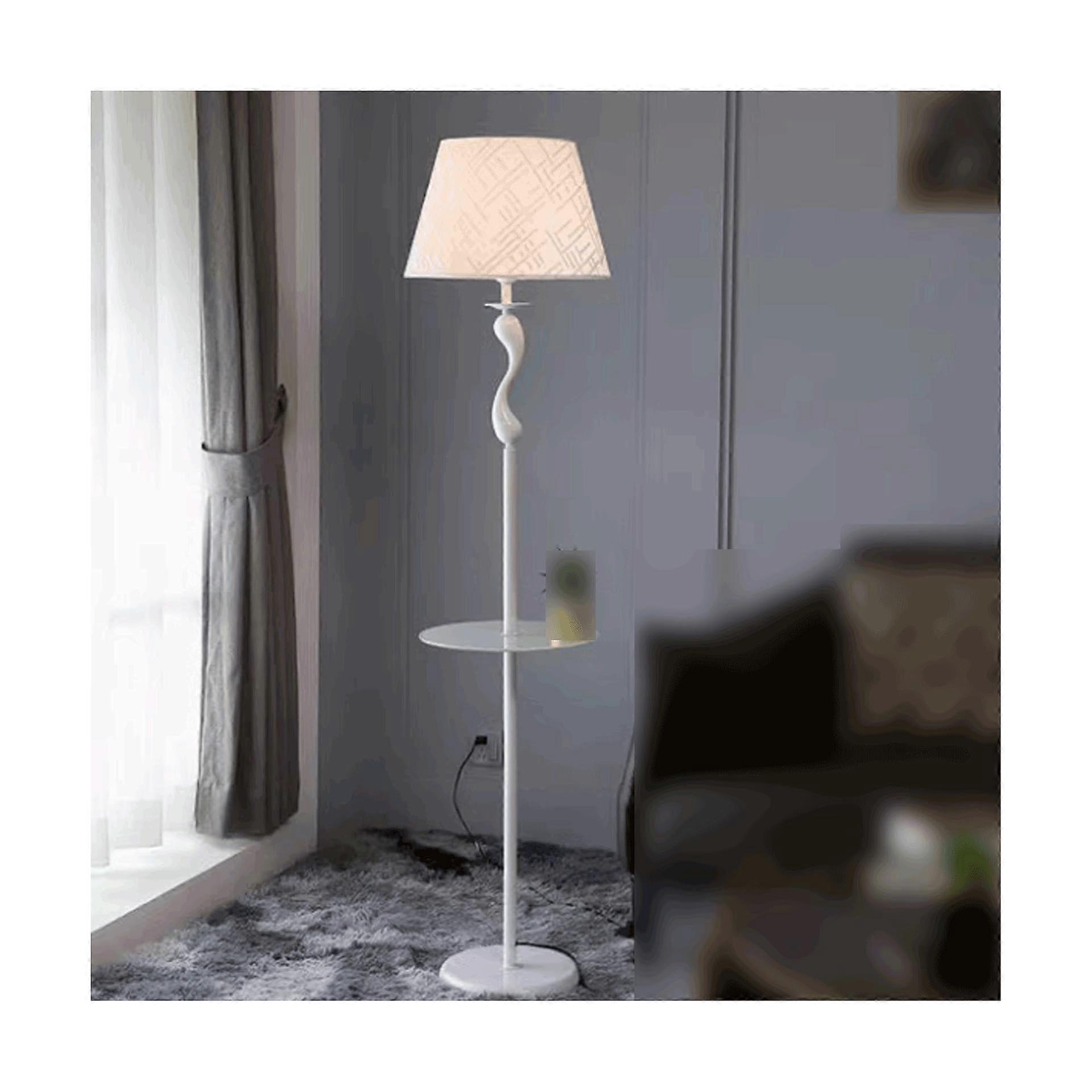 Elegant Iron Floor Lamp Retro Living Room Bedroom Floor Lamp with Foot Switch Fluorescent Lamp Shade Stable White Lamp with Tray