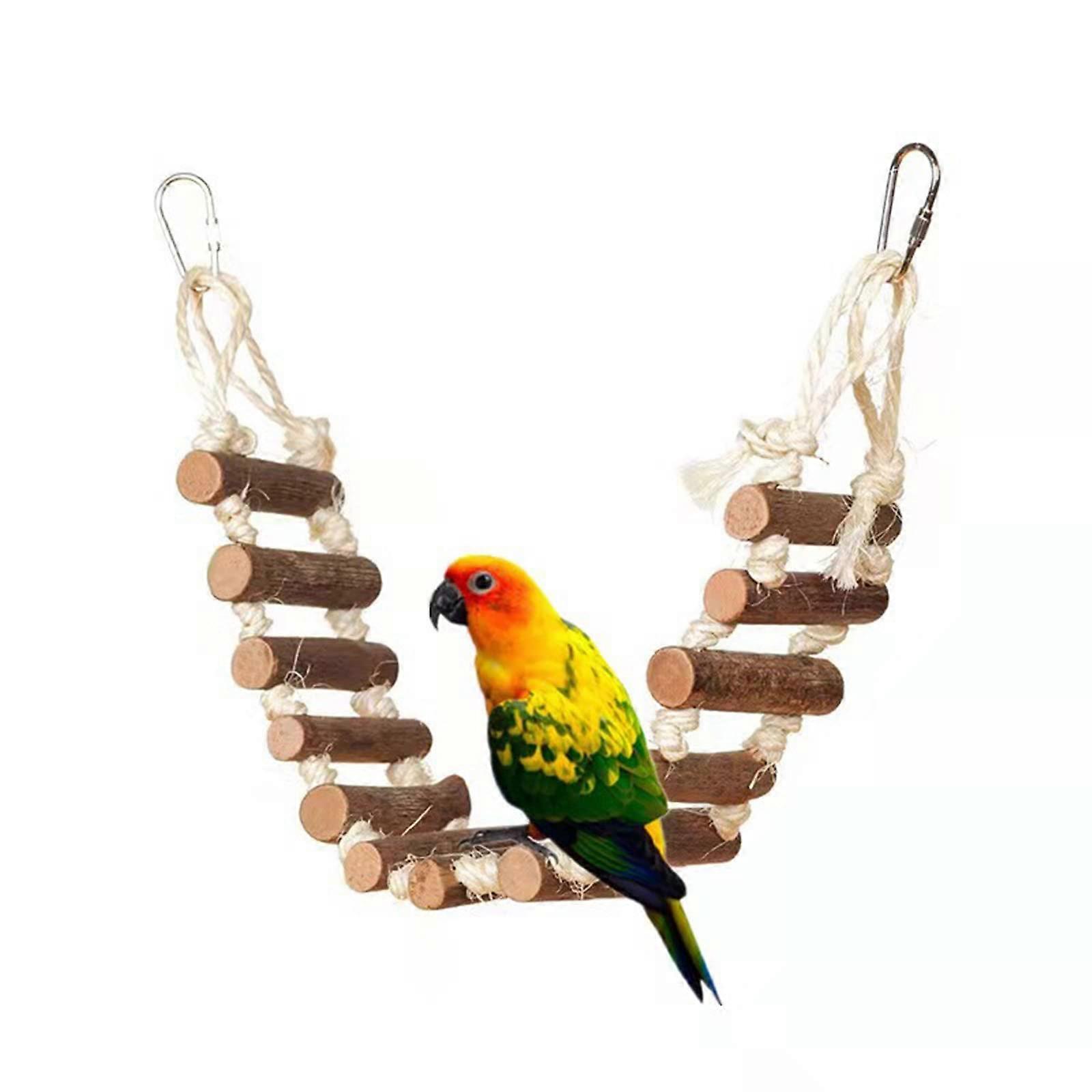 Ladder Bird Toy for Small to Medium Birds, Large Wooden Climbing Ladder with Swing, Brown Color, Durable Design