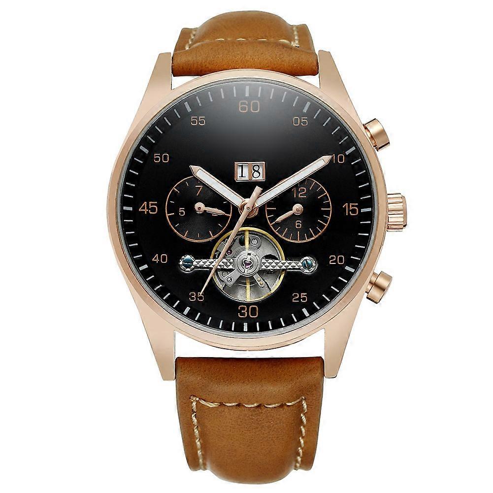 FORSINING Calendar Automatic Mechanical Movement Causal Men Wristwatch(Black+Brown)