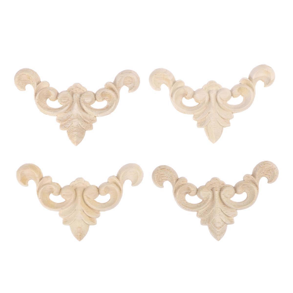 Wood Onlay Applique for Decoration Beige Carved Patterns Easy to Paint European Style