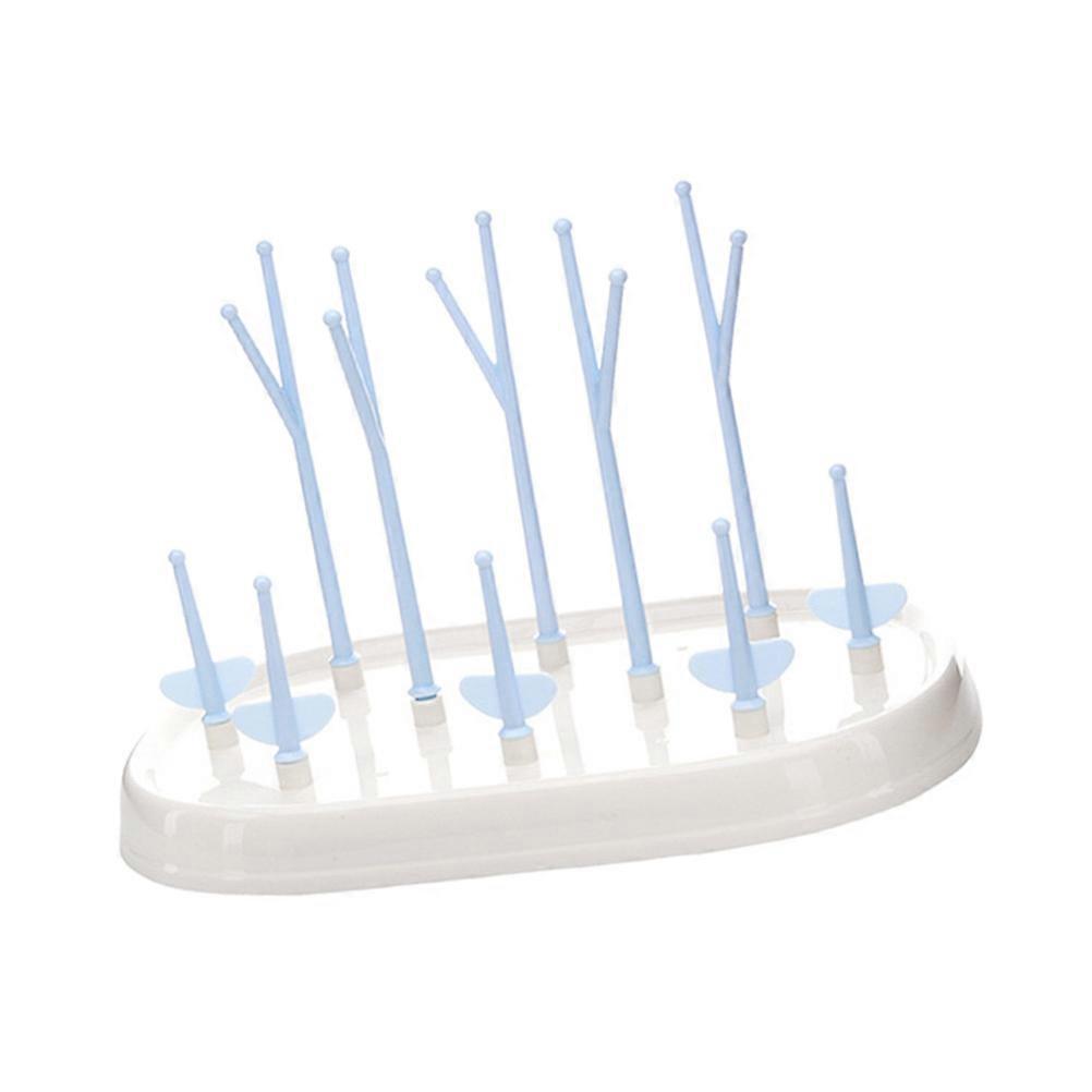 Baby Bottle Drying Rack with Flexible Brackets and Removable Tray for Easy Carrying Blue Plastic