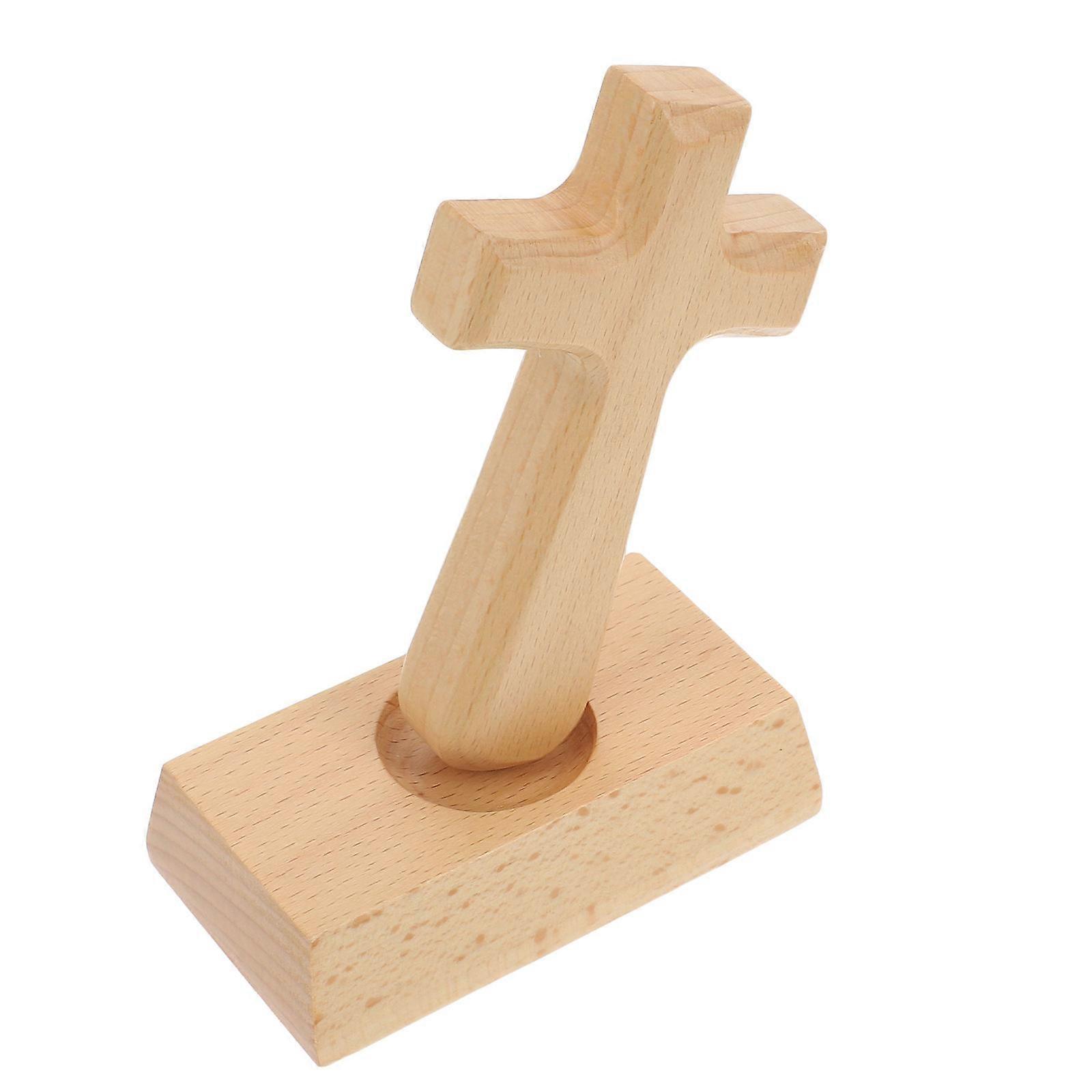 Light Brown Cross Shaped Wooden Ornament for Decoration with Resistance and Fracture Resistance 1 Set