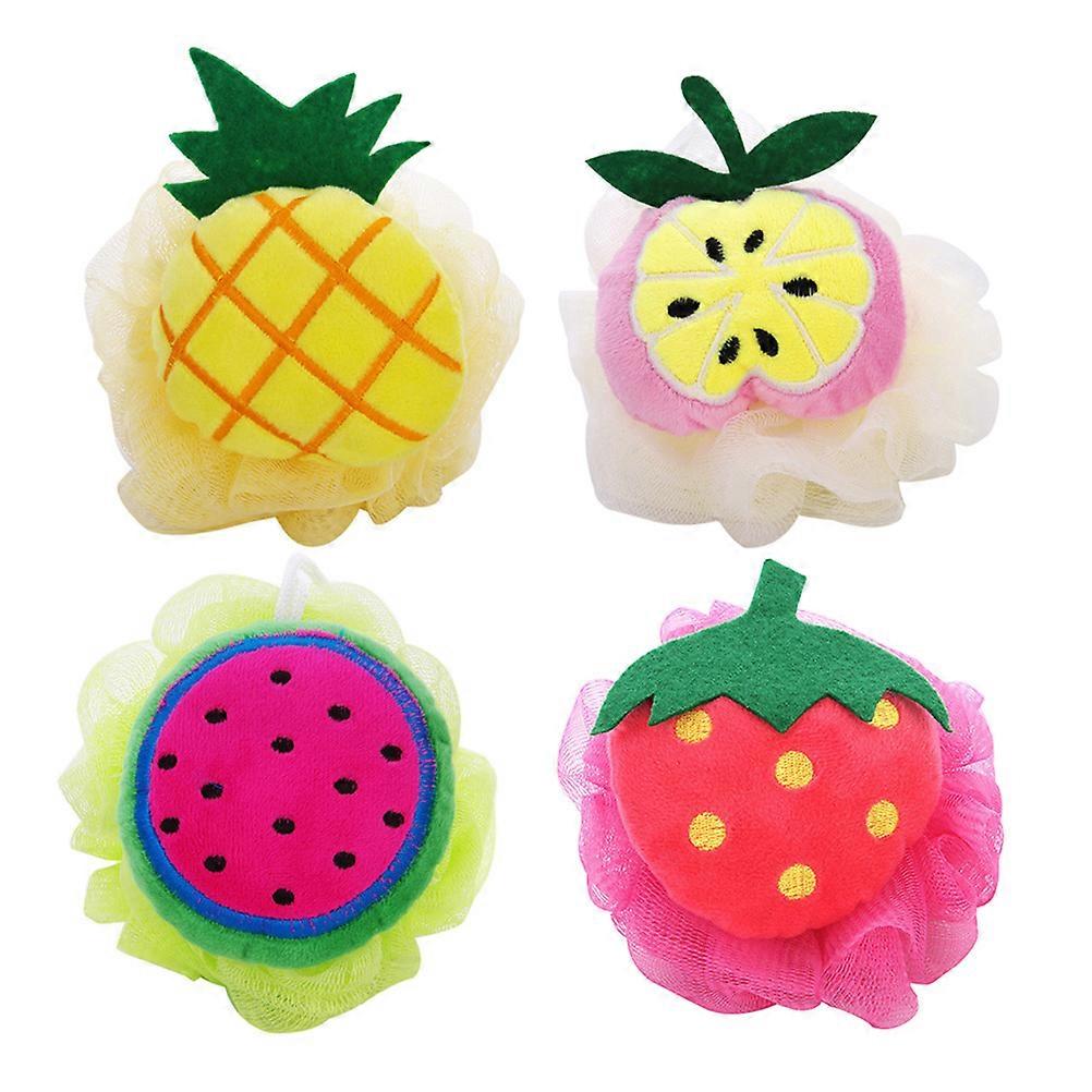 Colorful Fruit Shape Bath Ball 4Pcs Shower Puff For Adults Assorted Color Soft Relaxation