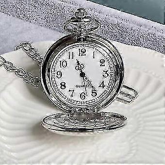 2025 Men's Gun Metal White Dial Covered Quartz Pocket Watch with Chain