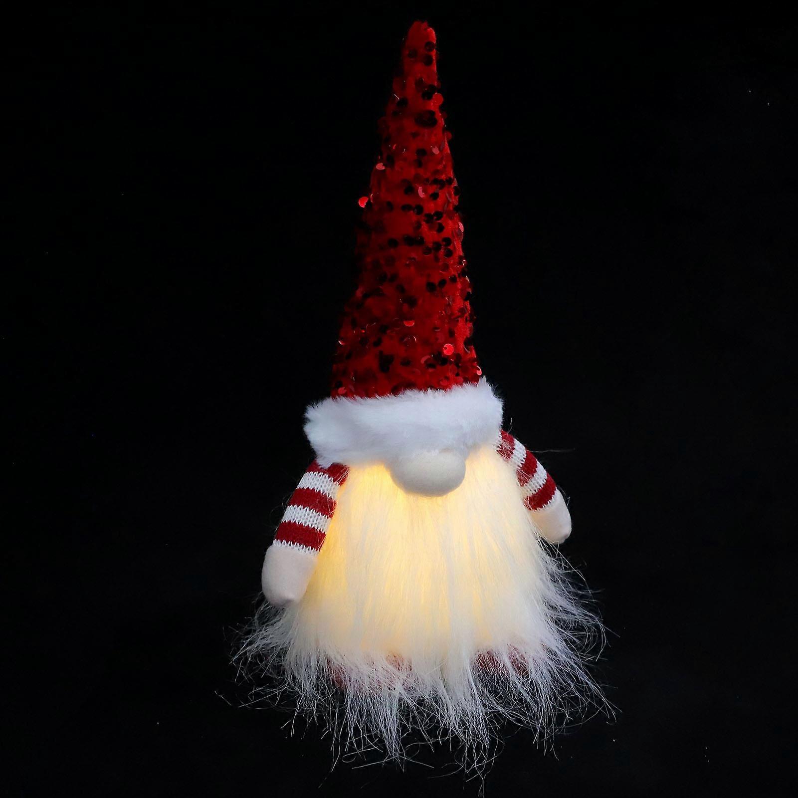 Glowing Red Xmas Gnome Doll Faceless Illuminated Figurine Sequin Decor for Holiday Party Home Decoration Photo Prop Gift