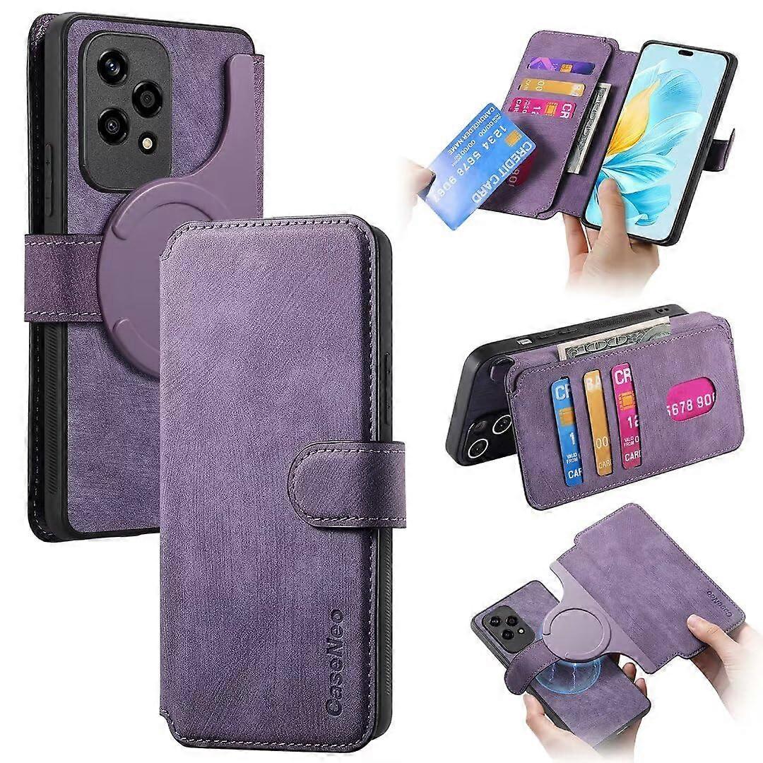 Leather Case For Motorola Moto G45 Premium Leather Book Wallet Case Magnetic Closure Card Slot Stand Purple