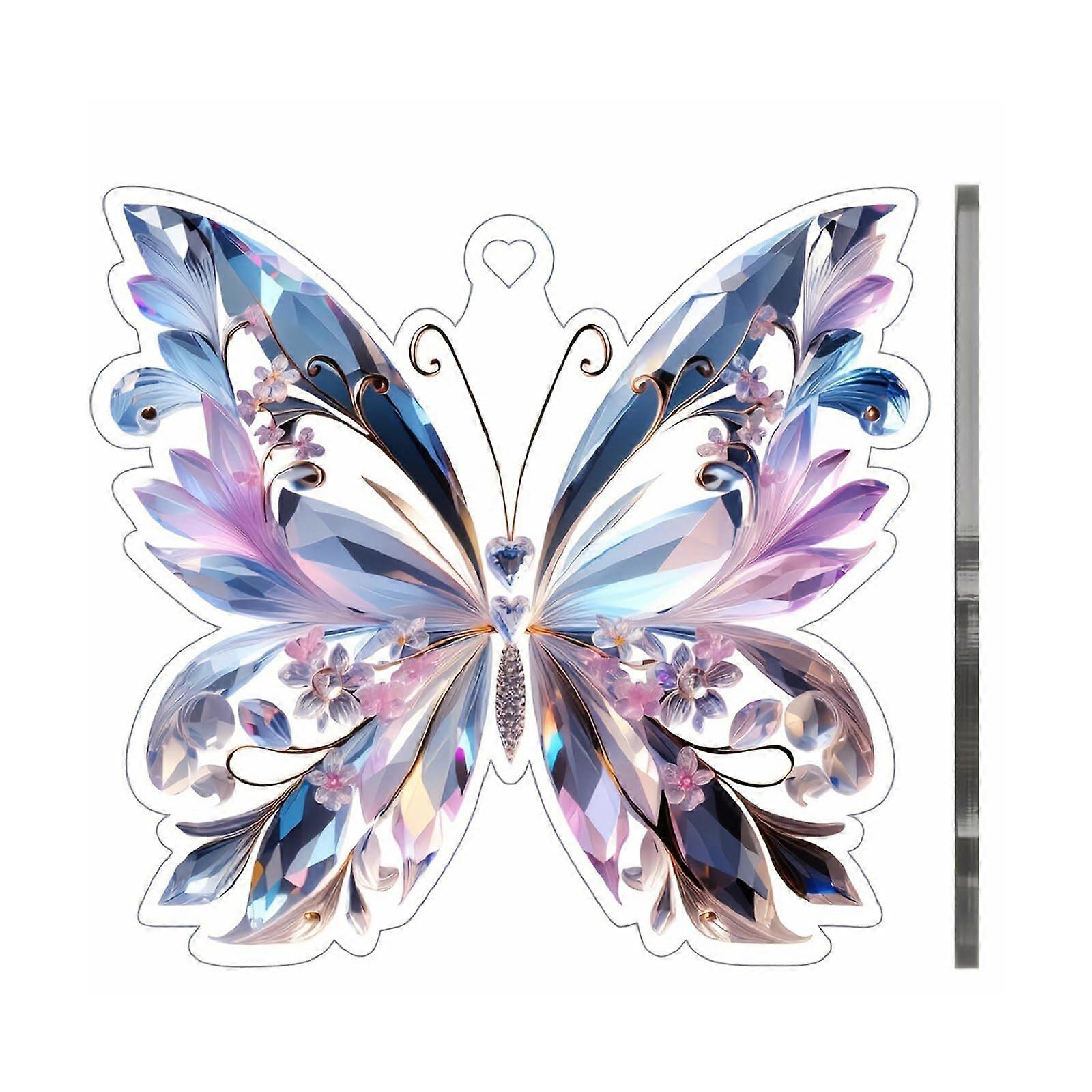 Elegant 2D Flat Acrylic Butterfly Pendant with Crystallike Design for Car Mirrors and Window Decorations