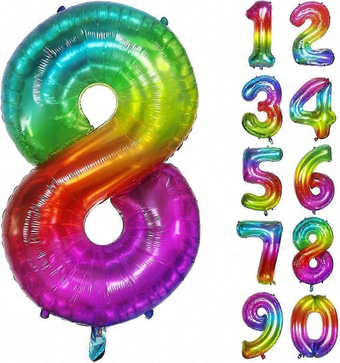 Balão grande de 40 polegadas com número 8 do arco-íris para decorações de aniversário