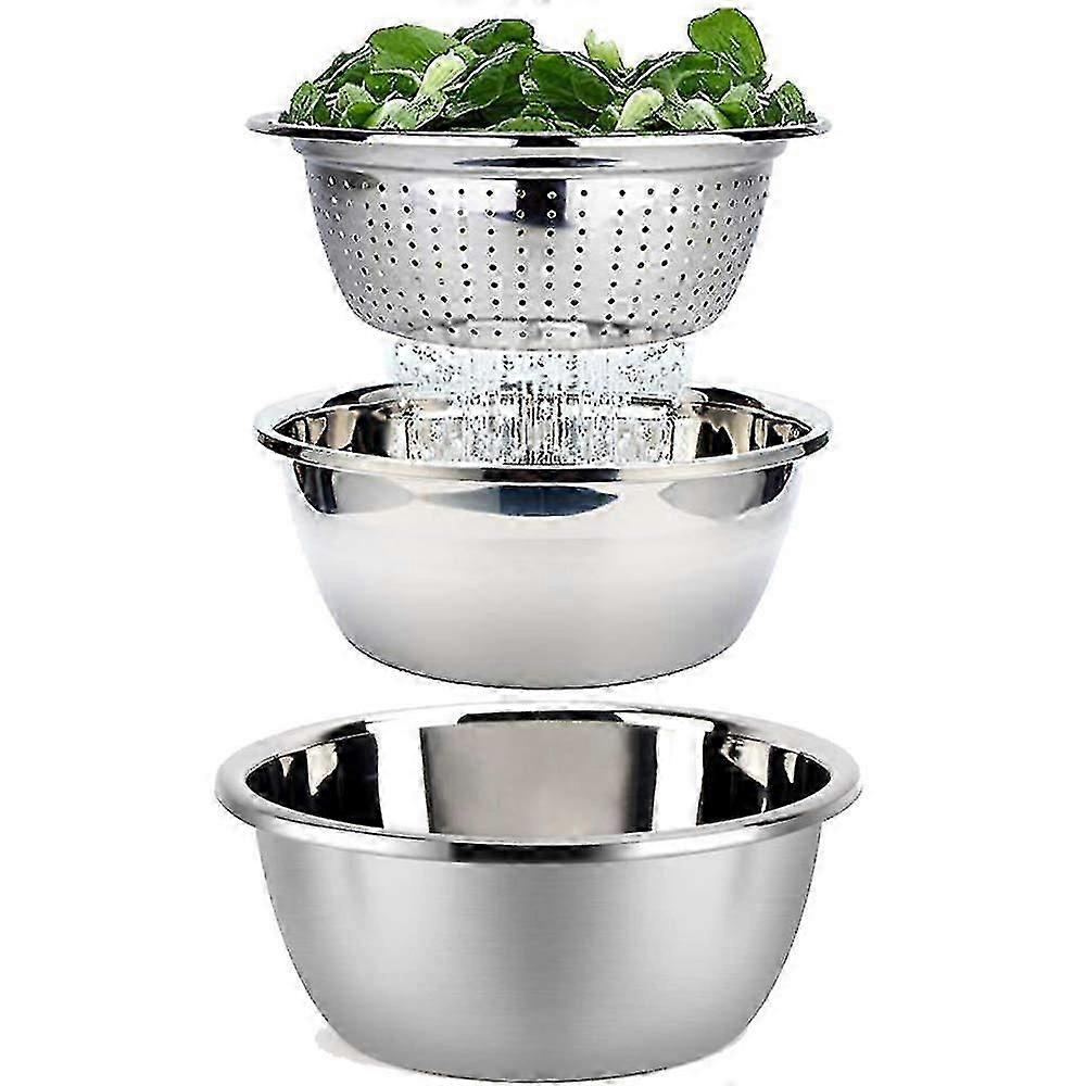 Mixing Bowls Set And Colander Salad Bowl Stainless Steel Non Slip Base Kitchen Stackable Baking Bowl Set Non Stick Large Food Preparation Serving Bowl