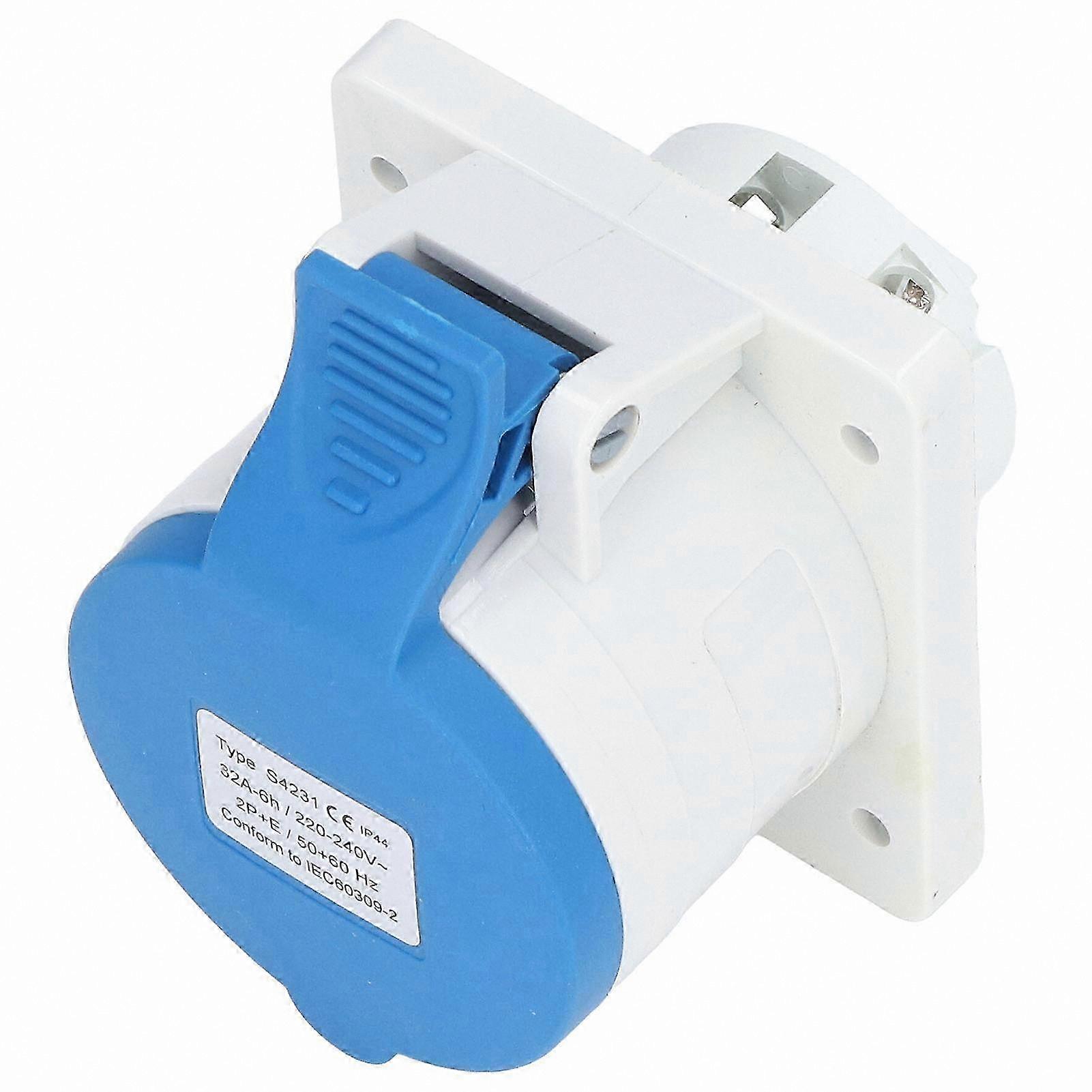 32A 3-Pin Industrial Aviation Socket, Waterproof Concealed Mount, AC 220-240V, 2P+E Connection